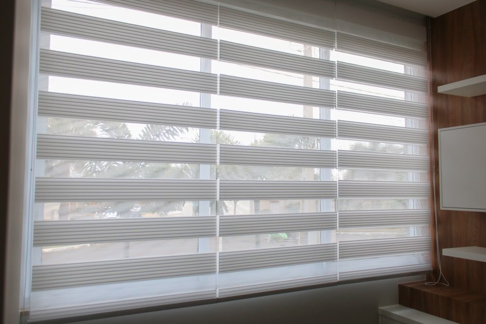 white zebra blinds in an office